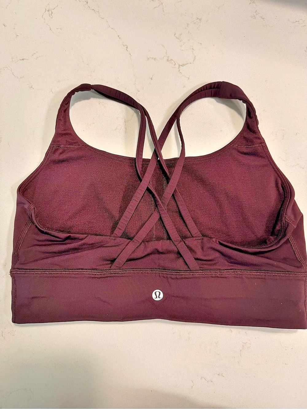 lululemon Energy Longline Bra Strappy Sports Bra in Black Plum Purple